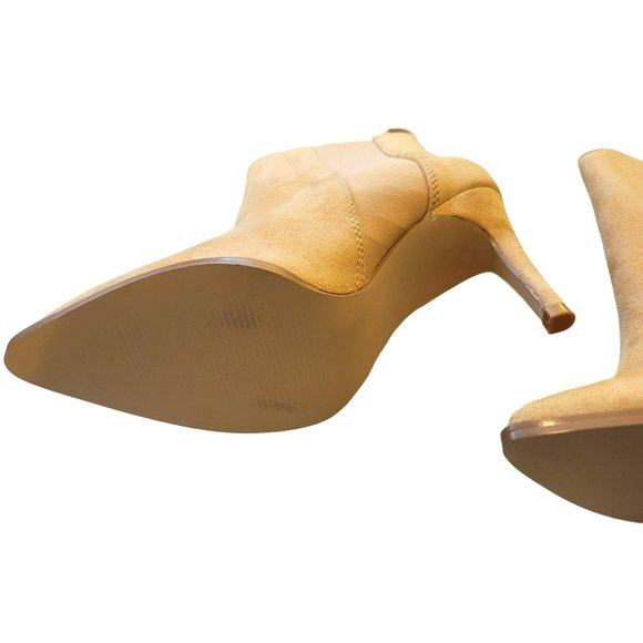 Mustard Tan Suede Heeled Bootie Ankle Boot Pointed Toe Size 5 JJ3320 - Picture 4 of 10